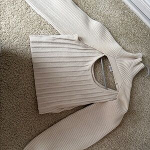 Cream Ribbed Knit Sweater
